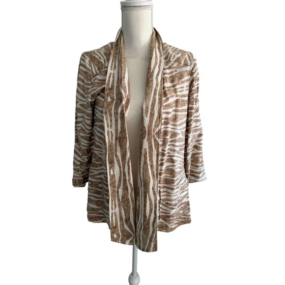 CHICOS Tan White Zebra Print Open Jacket Size Chicos 1 / US 8/10 - Picture 5 of 7